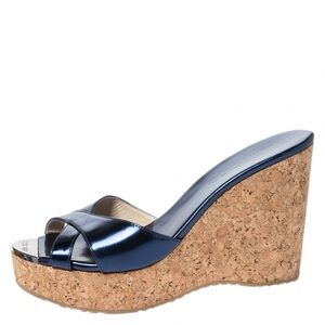 Jimmy Choo Blue Wedge Sandals - size 7.5